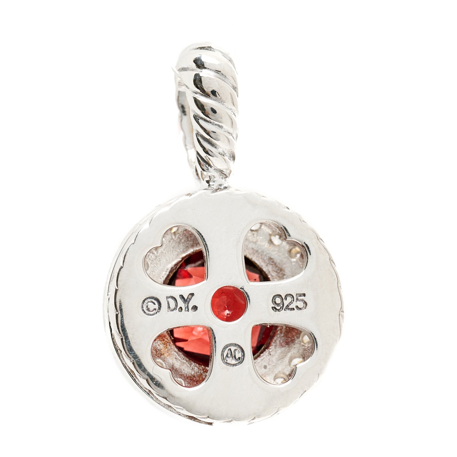 David Yurman Sterling Silver Diamond Garnet 8mm Petite Cerise Pendant 3 of 3