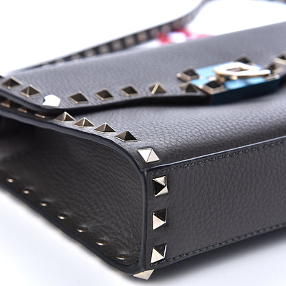 Valentino Garavani Pebbled Calfskin Medium Rockstud Flip Lock Crossbody Bag Graphite 6 of 9