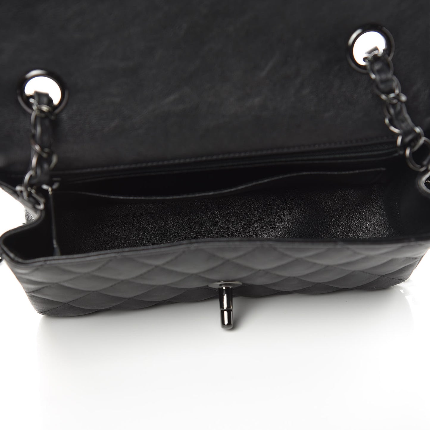 Crumpled Calfskin Quilted Mini Rectangular Flap So Black