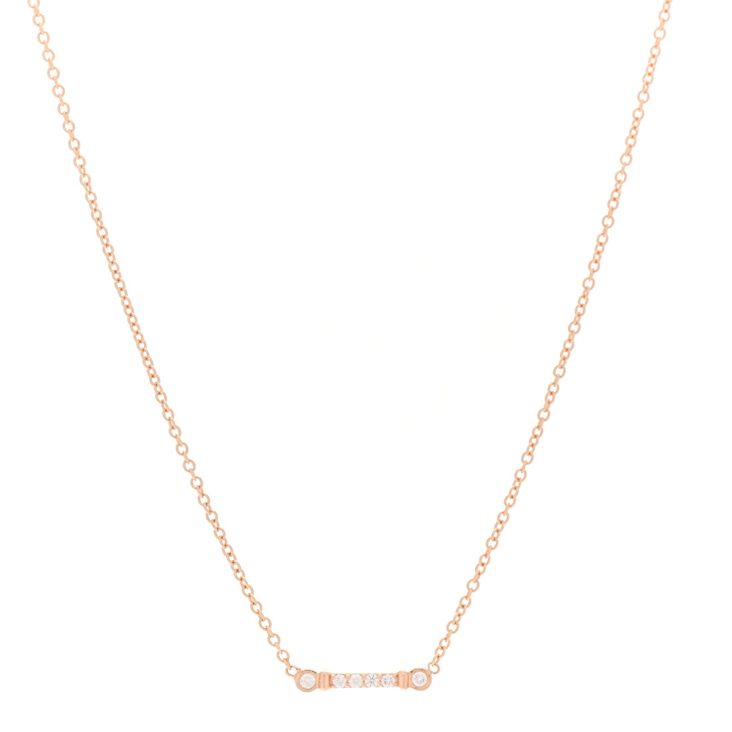 18K Rose Gold Diamond Fleur de Lis Key Bar Pendant Necklace