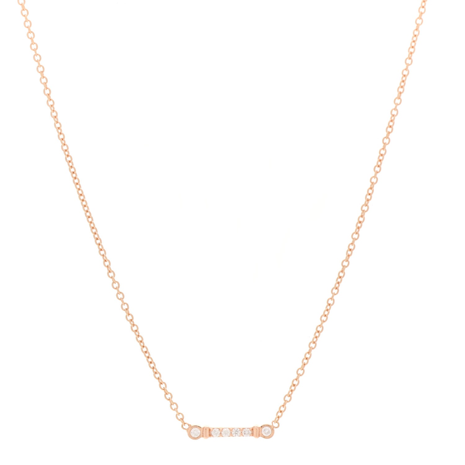Tiffany 18K Rose Gold Diamond Fleur de Lis Key Bar Pendant Necklace 1 of 6