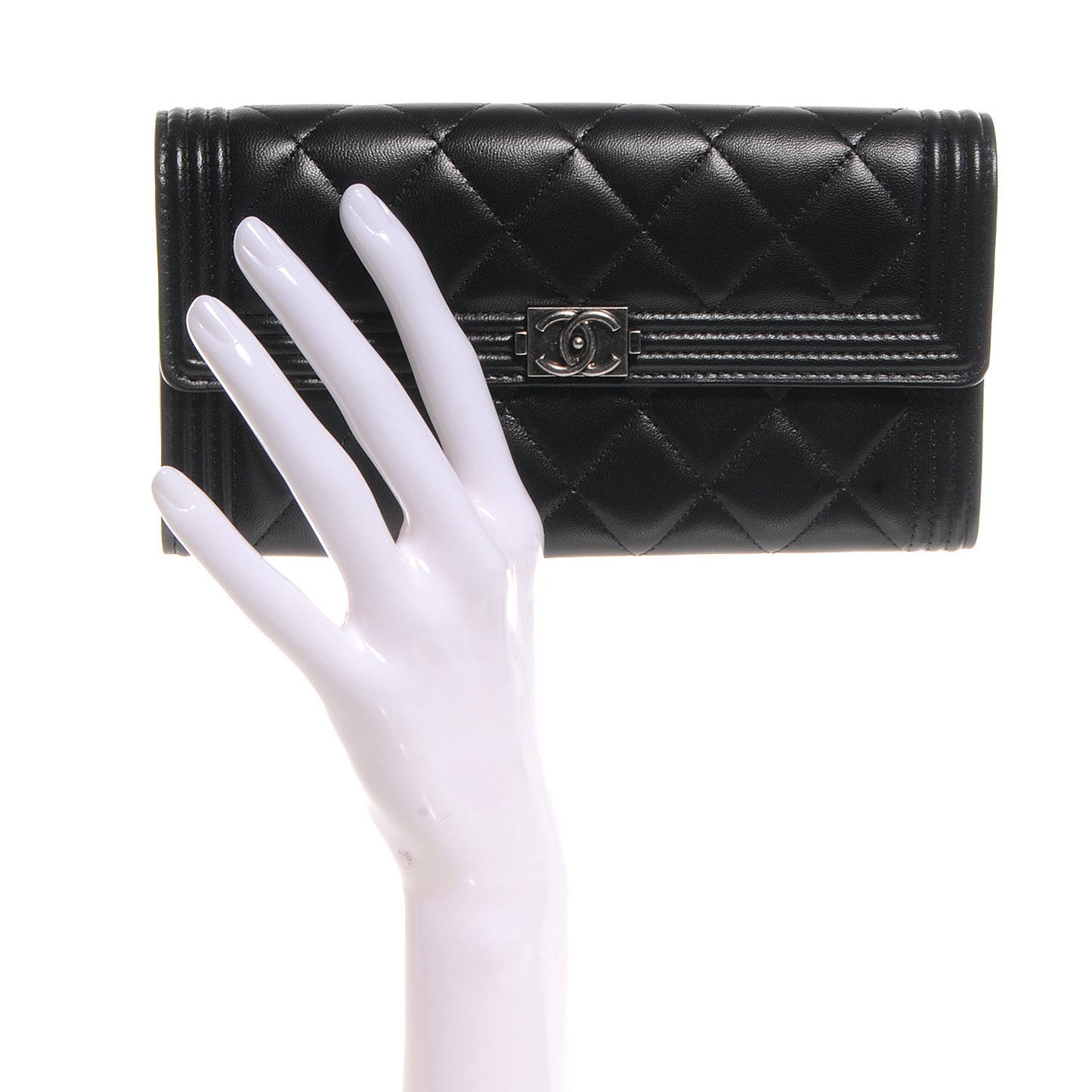 Lambskin Quilted Boy Flap Wallet Black