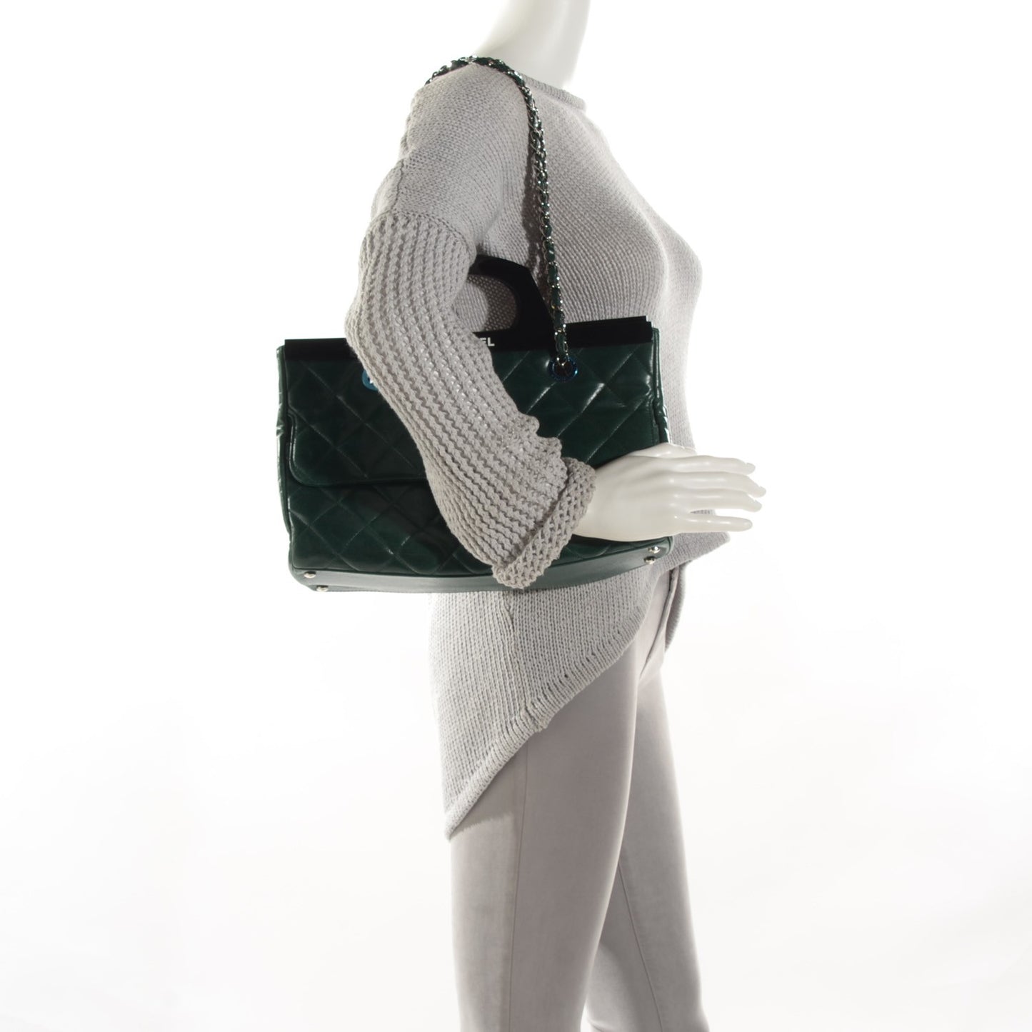 Glazed Calfskin Quilted Small CC Delivery Tote Green