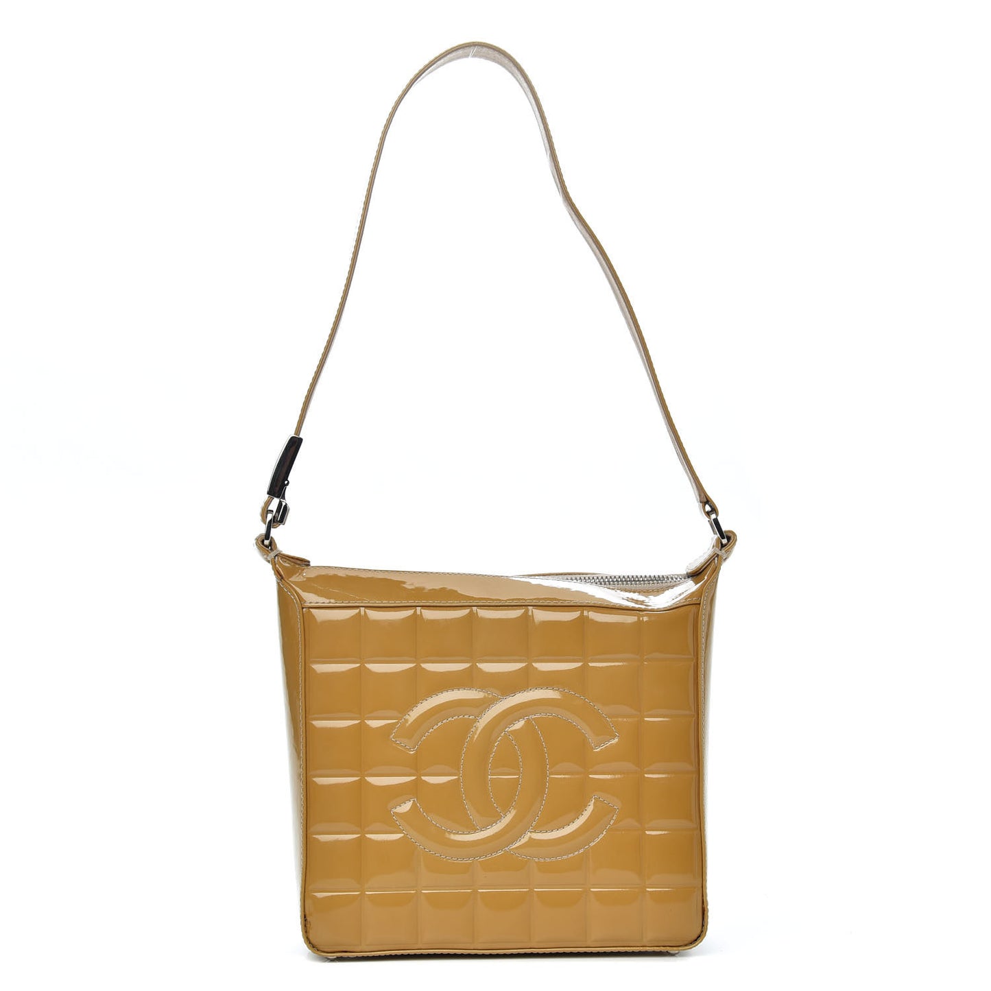 Patent Chocolate Bar Quilted Small Shoulder Bag Beige