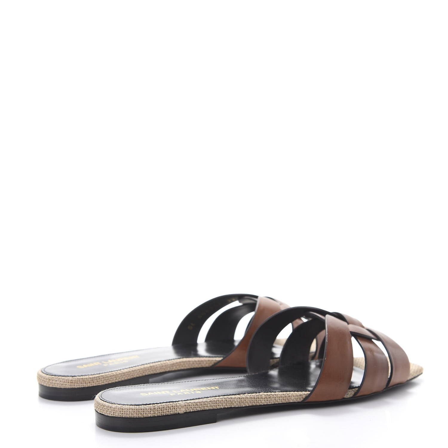 Saint Laurent Calfskin Canvas Tribute 05 Slide Sandals 39 Brown 4 of 11