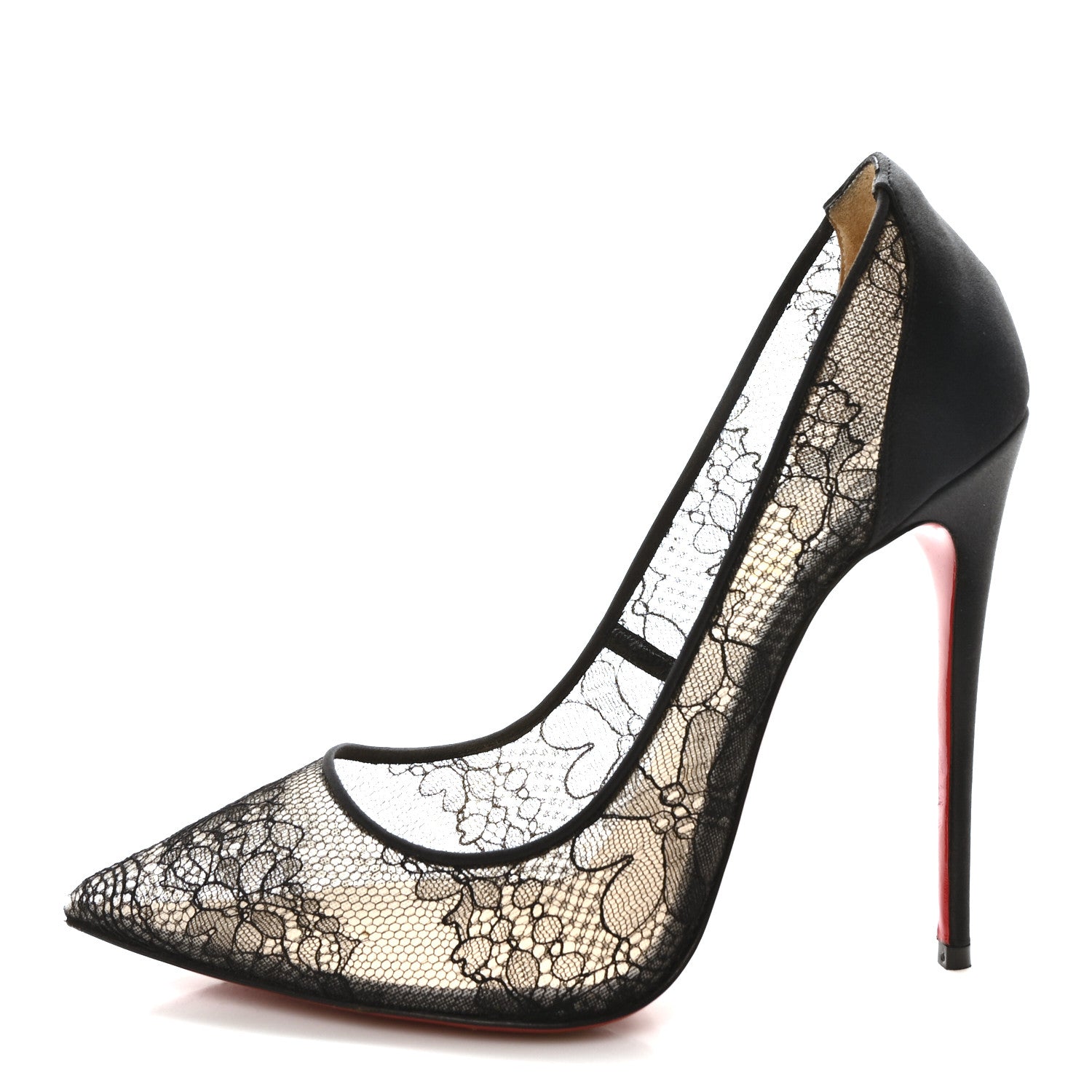 Christian Louboutin Dentelle Fleur Crepe Satin Pigalace 120 Pumps 38 Black 1 of 9