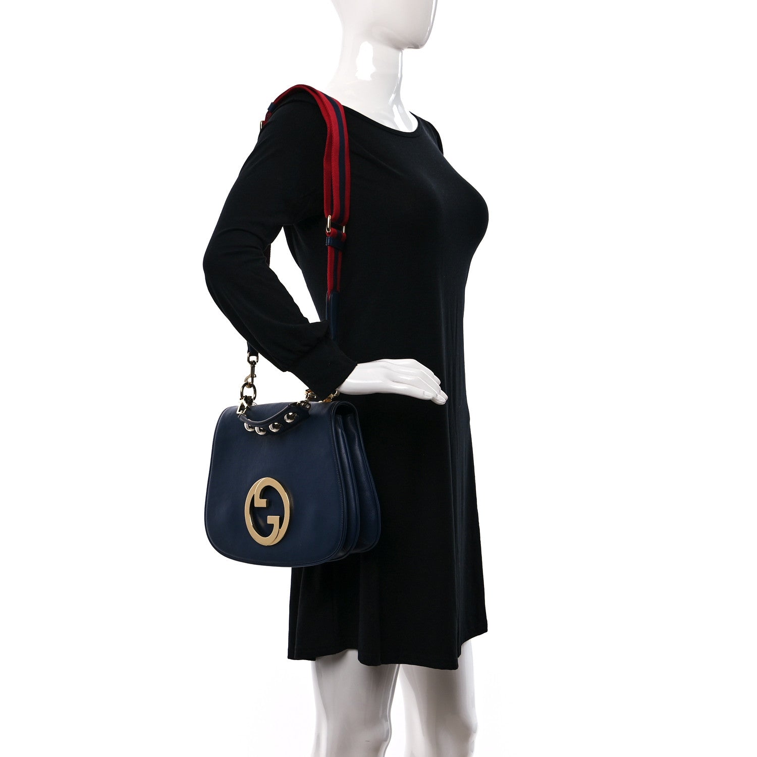 Gucci Roxy Calfskin Web Medium Blondie Top Handle Shoulder Flap Bag Blue Agata 2 of 9