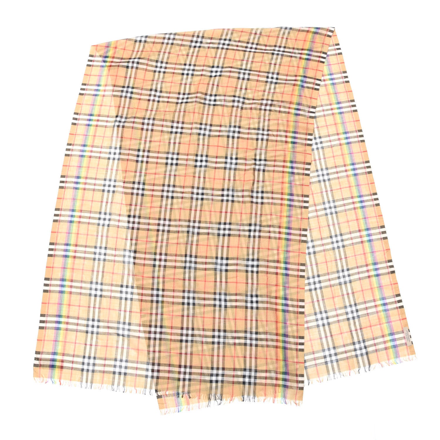Burberry Wool Silk Vintage Rainbow Check Fringe Scarf Antique Yellow 2 of 4