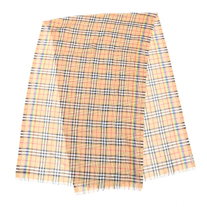 Burberry Wool Silk Vintage Rainbow Check Fringe Scarf Antique Yellow 2 of 4