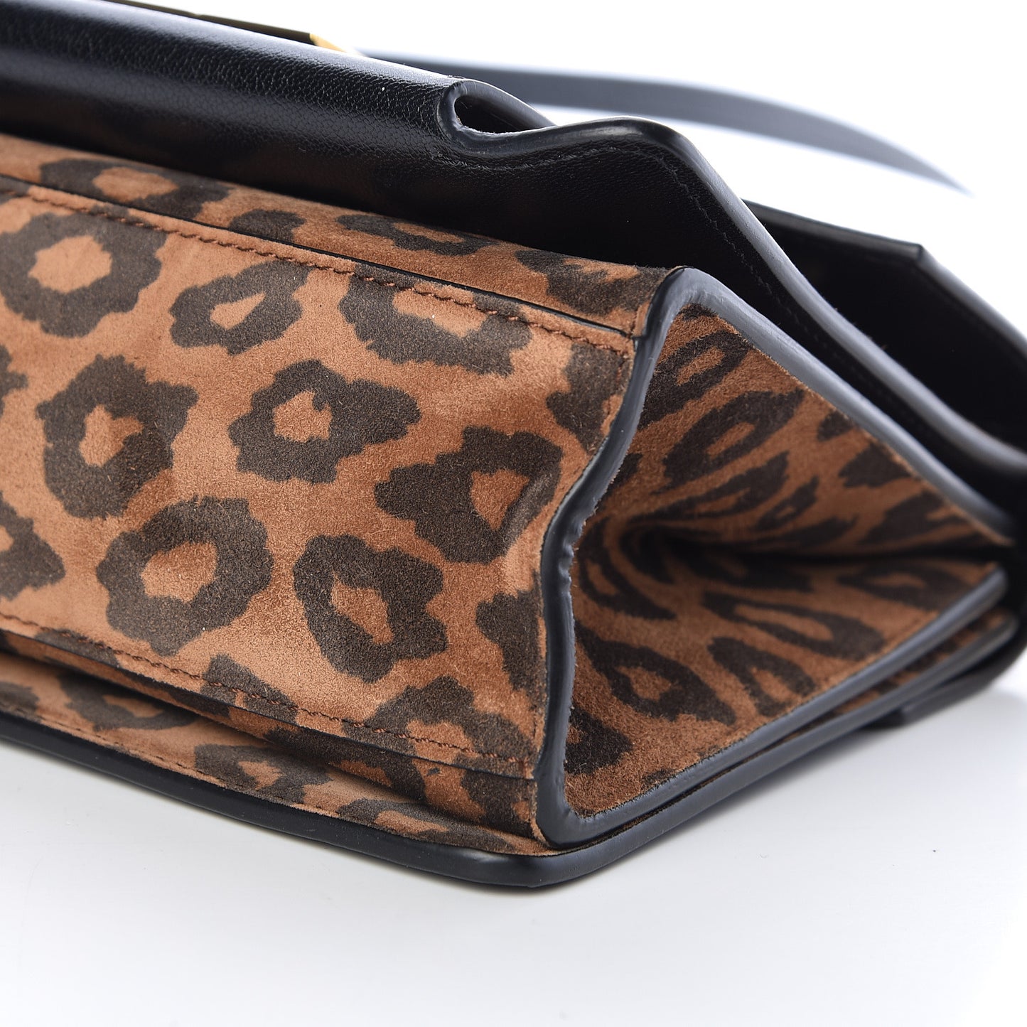 Calfskin Suede Leopard Print Small GV3 Shoulder Bag Black Chestnut