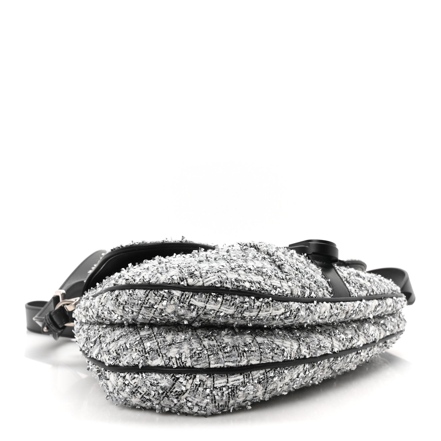 Christian Dior Tweed Saddle Bag Black Silver 4 of 10