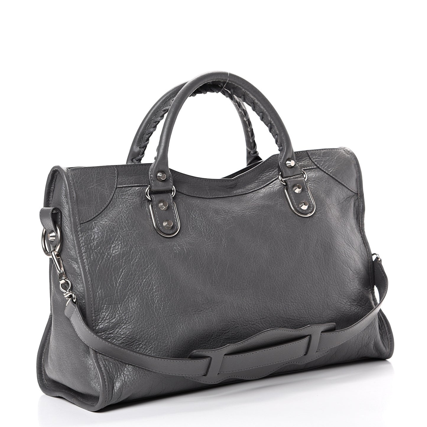 Agneau Silver Metallic Edge Hardware City Gris Cendre