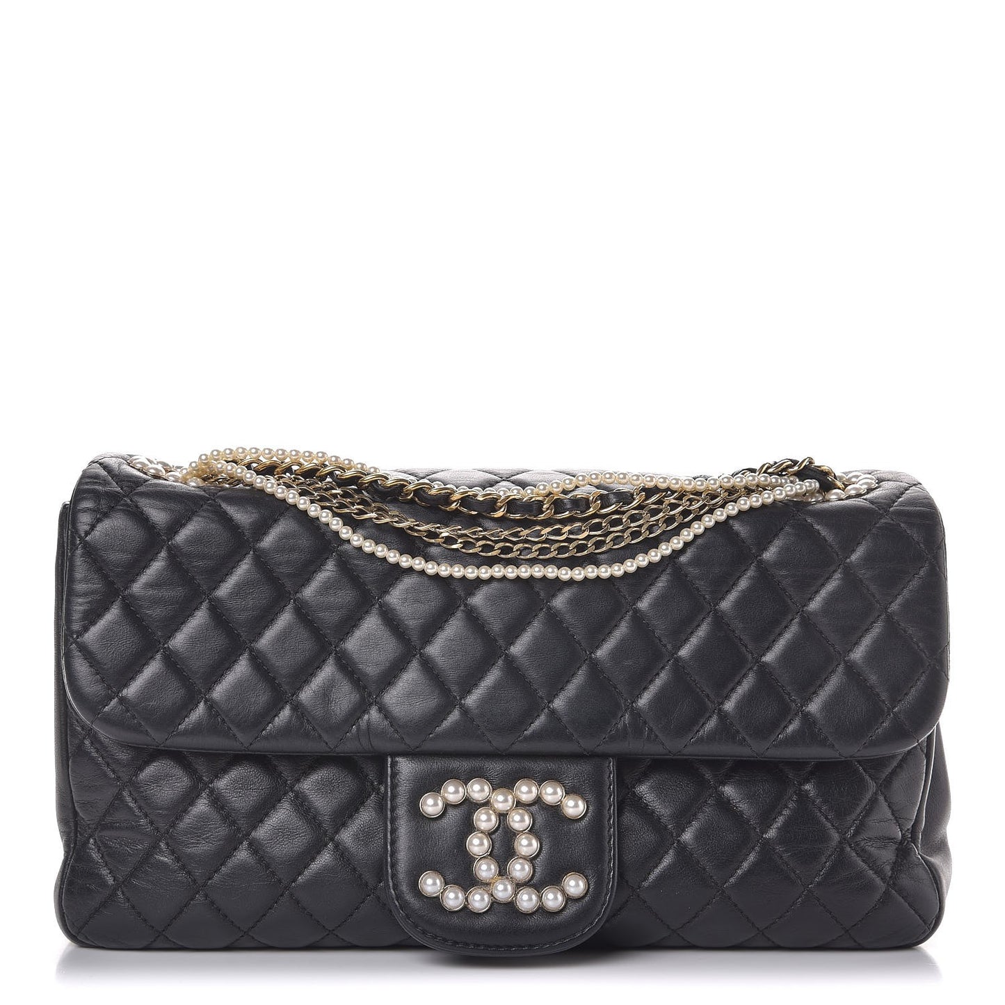 Lambskin Medium Westminster Pearl Flap Black