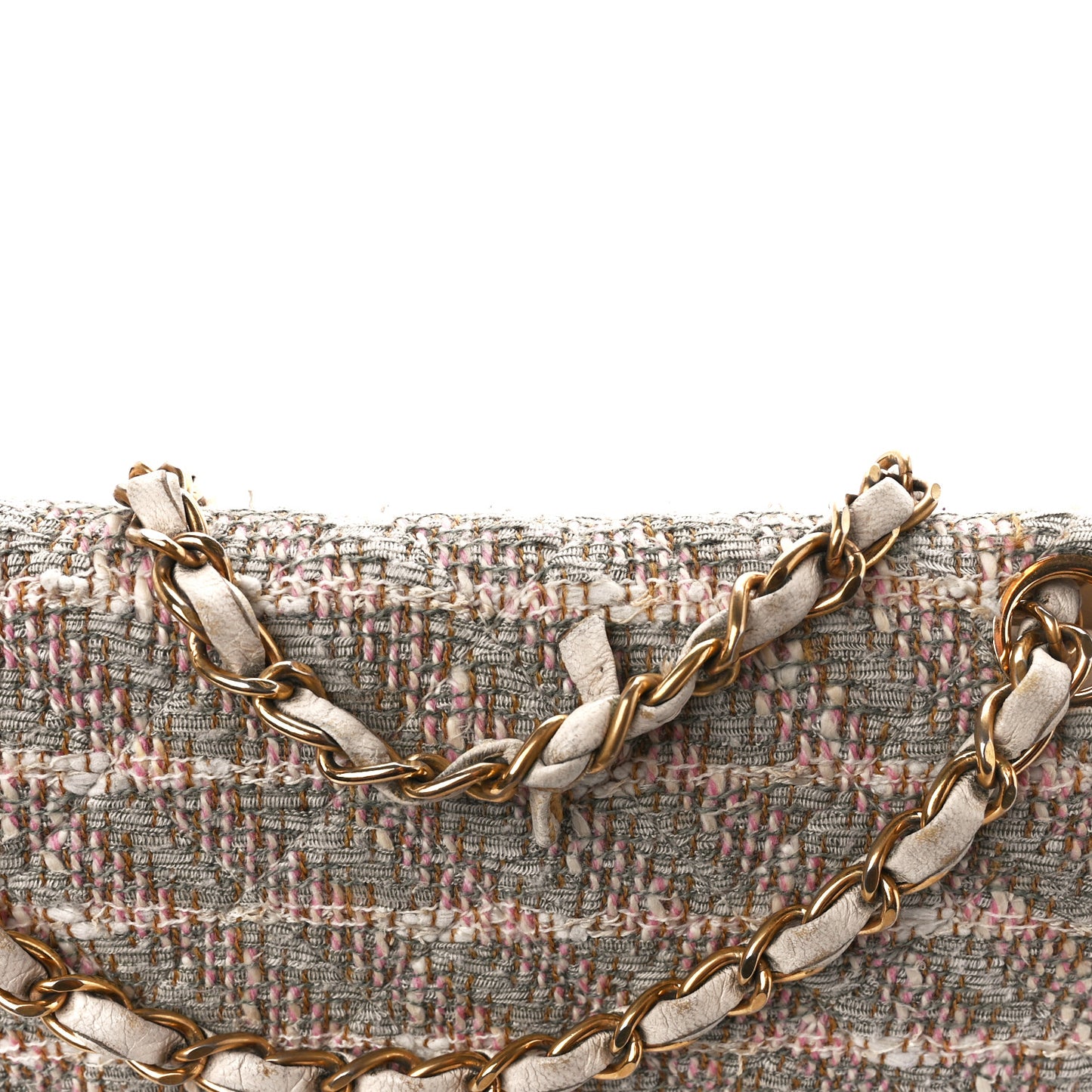 Tweed Quilted Medium Double Flap Beige Multicolor