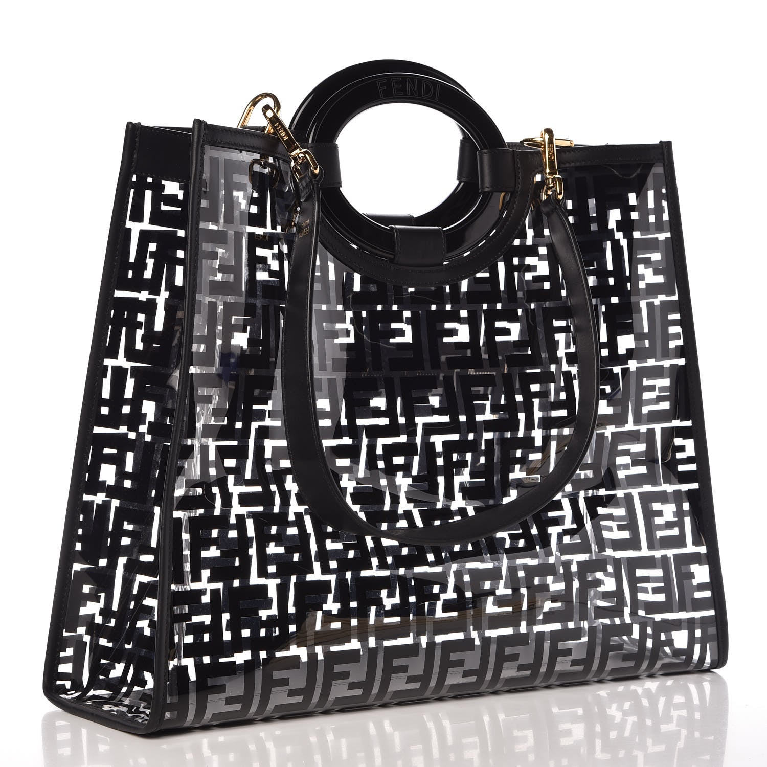 Fendi TPU FF Vitello Century Plexiglass Medium Runaway Shopper Tote Black 3 of 8