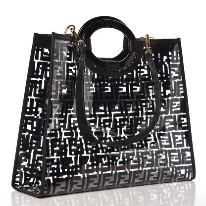 Fendi TPU FF Vitello Century Plexiglass Medium Runaway Shopper Tote Black 3 of 8