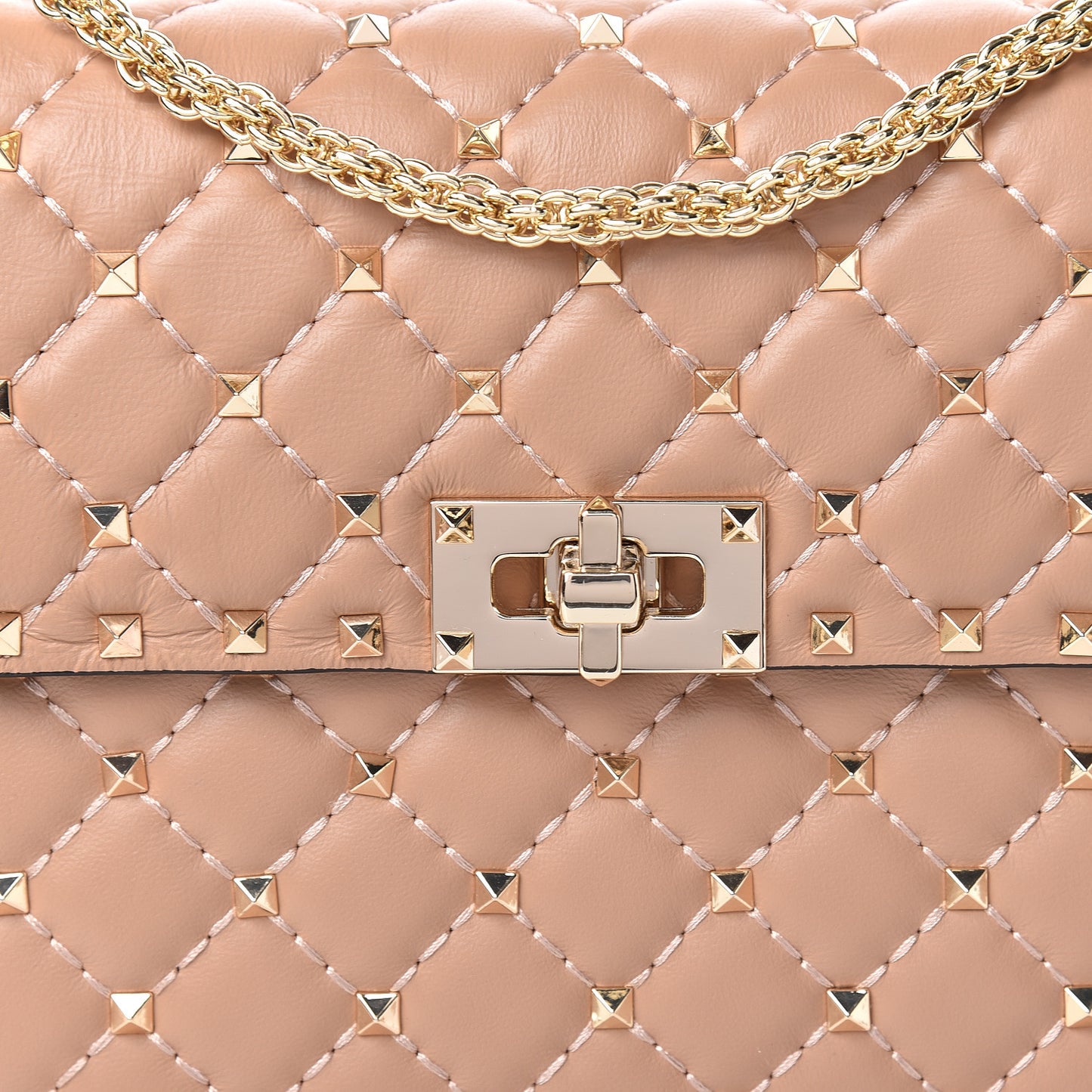 Nappa Large Rockstud Spike Shoulder Bag Camel Rose