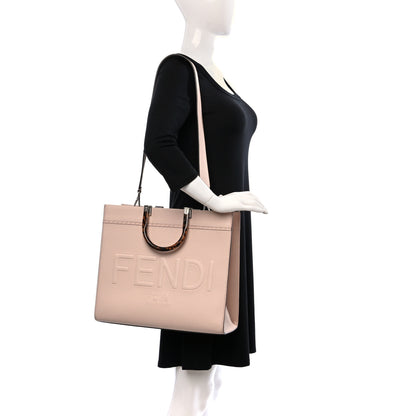 Fendi Vitello King Plexiglass Logo Embossed Medium Fendi Sunshine Shopper Tote Light Rose 2 of 13