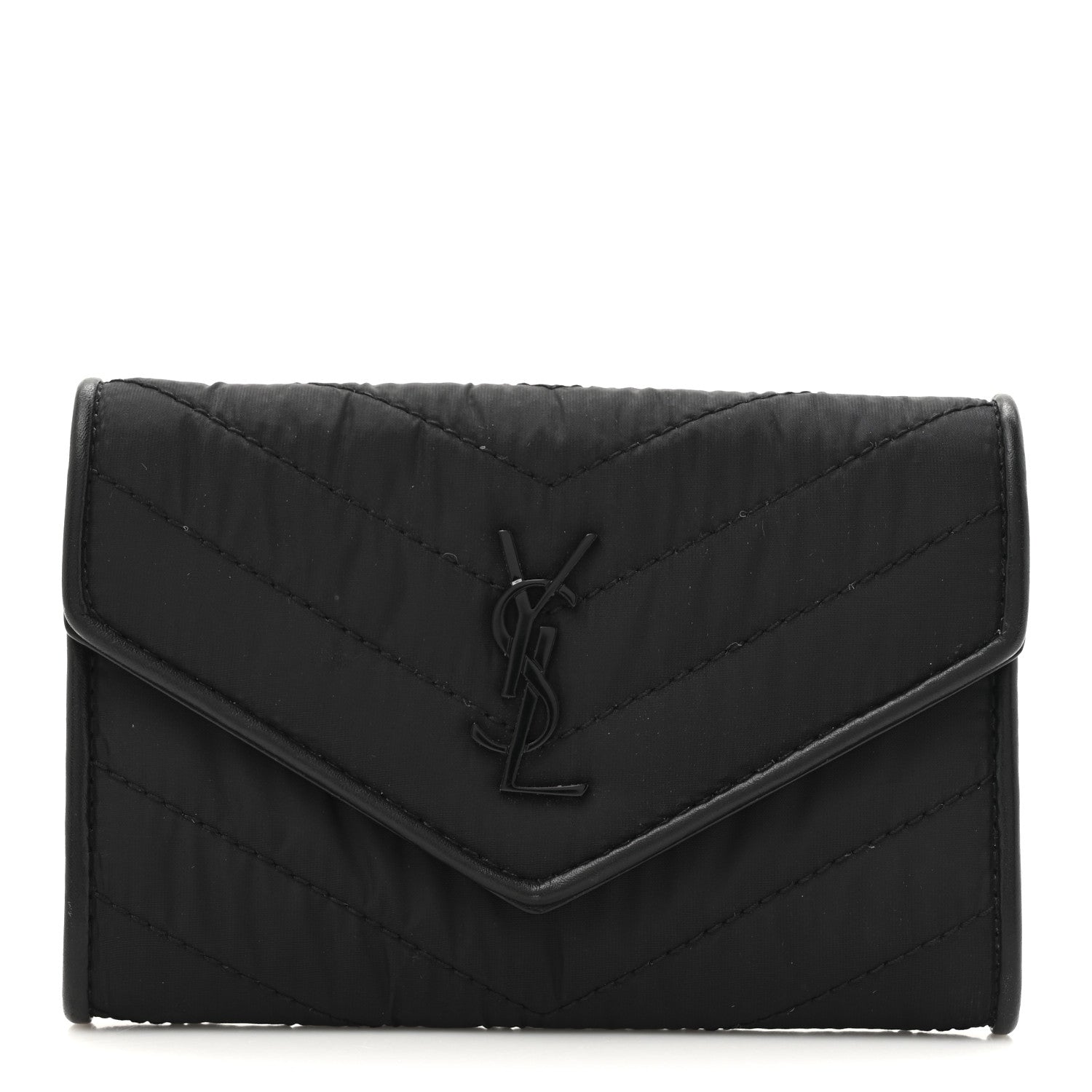 Saint Laurent Calfskin Nylon Matelasse Chevron Small Monogram Envelope Wallet Black 1 of 8