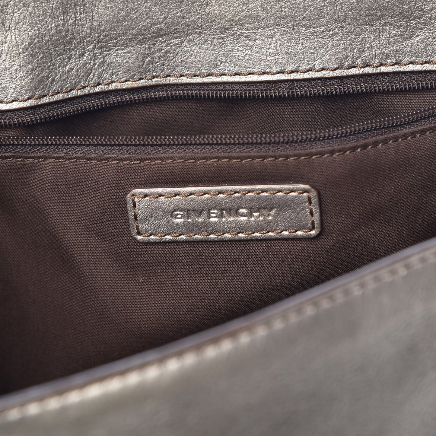 Metallic Lambskin Logo Embossed Flap Bag Gold