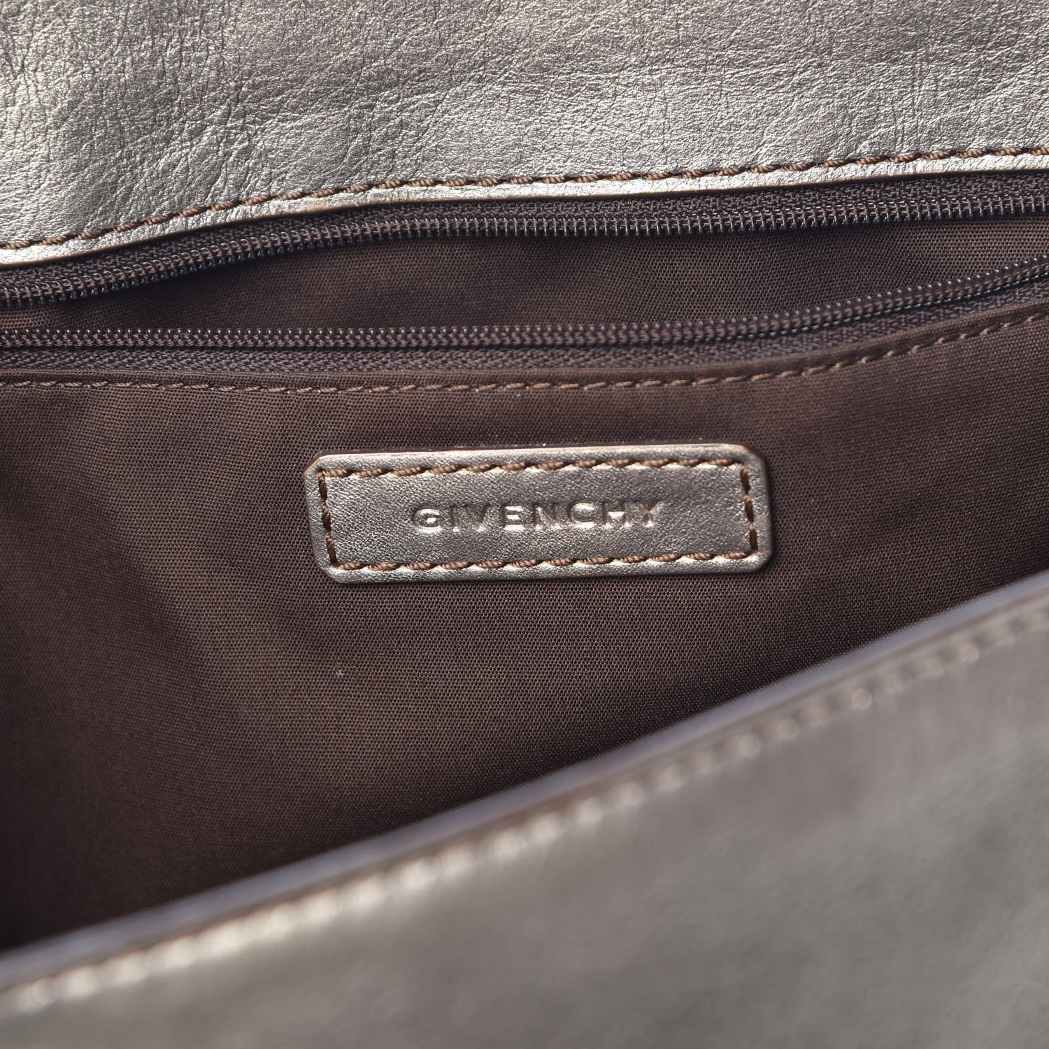 Givenchy Metallic Lambskin Logo Embossed Flap Bag Gold 9 of 15