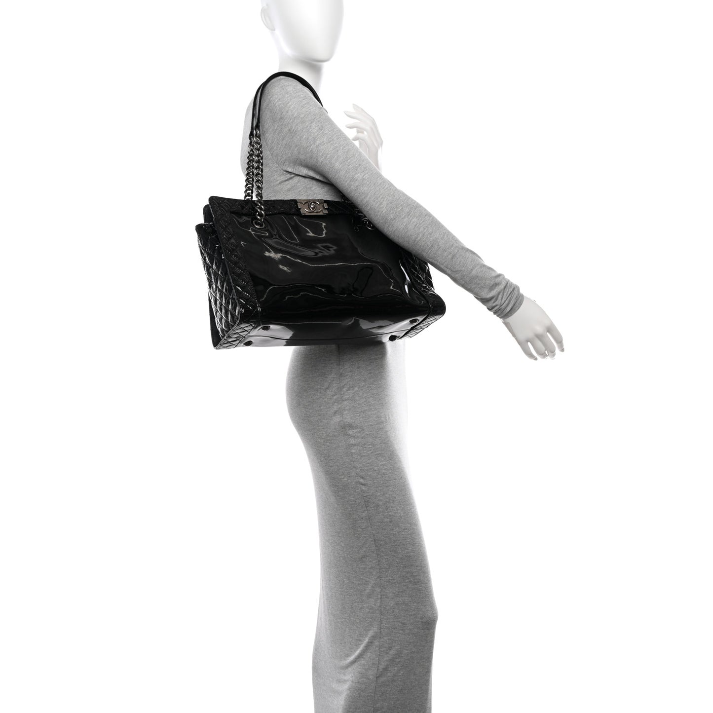 Patent Quilted Reverso Boy Tote Black