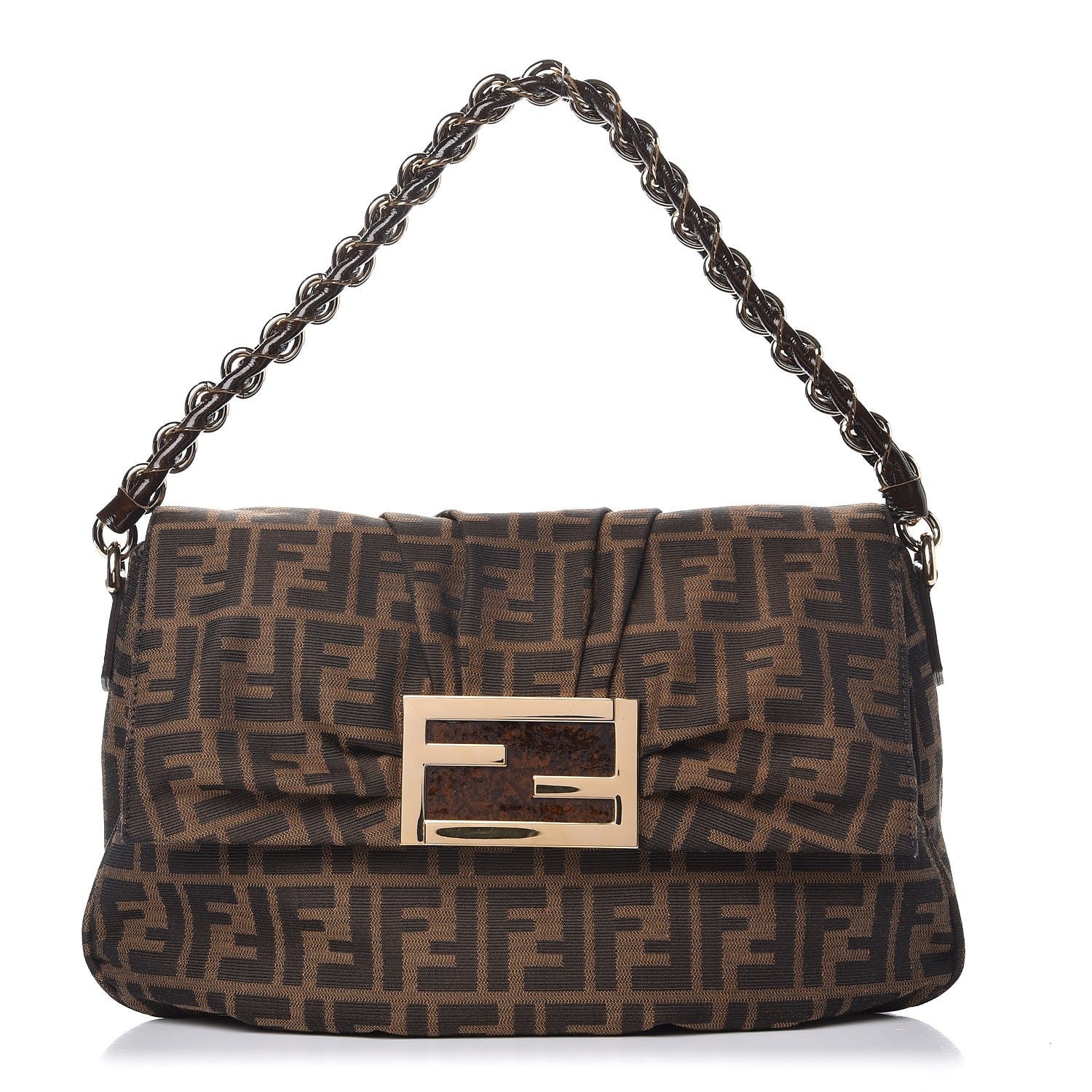 Fendi Zucca Patent Mia Shoulder Flap Tobacco 1 of 7