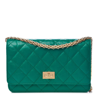 Chanel Aged Calfskin Quilted Reissue Wallet On Chain WOC Green 1 of 11