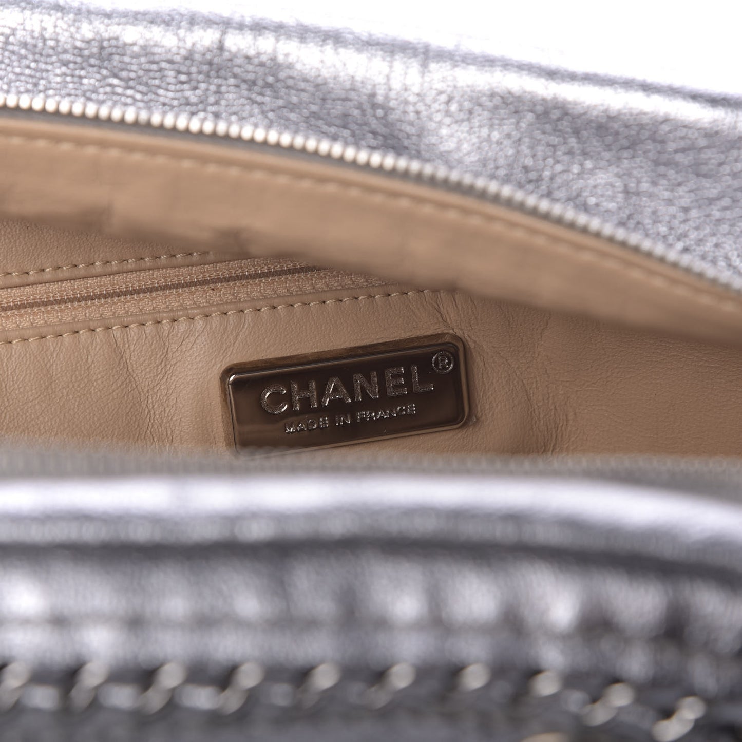 Metallic Goatskin Medium Luxe Ligne Bowler Silver