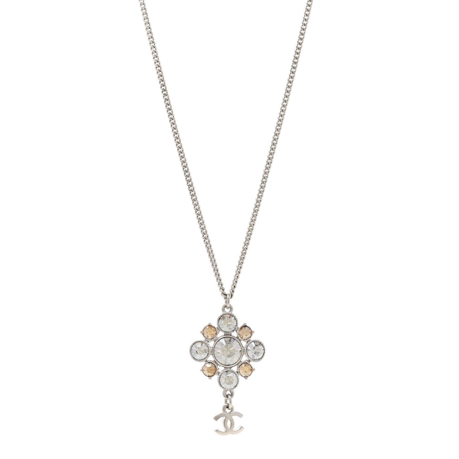 Chanel Crystal CC Drop Pendant Necklace Silver 1 of 6