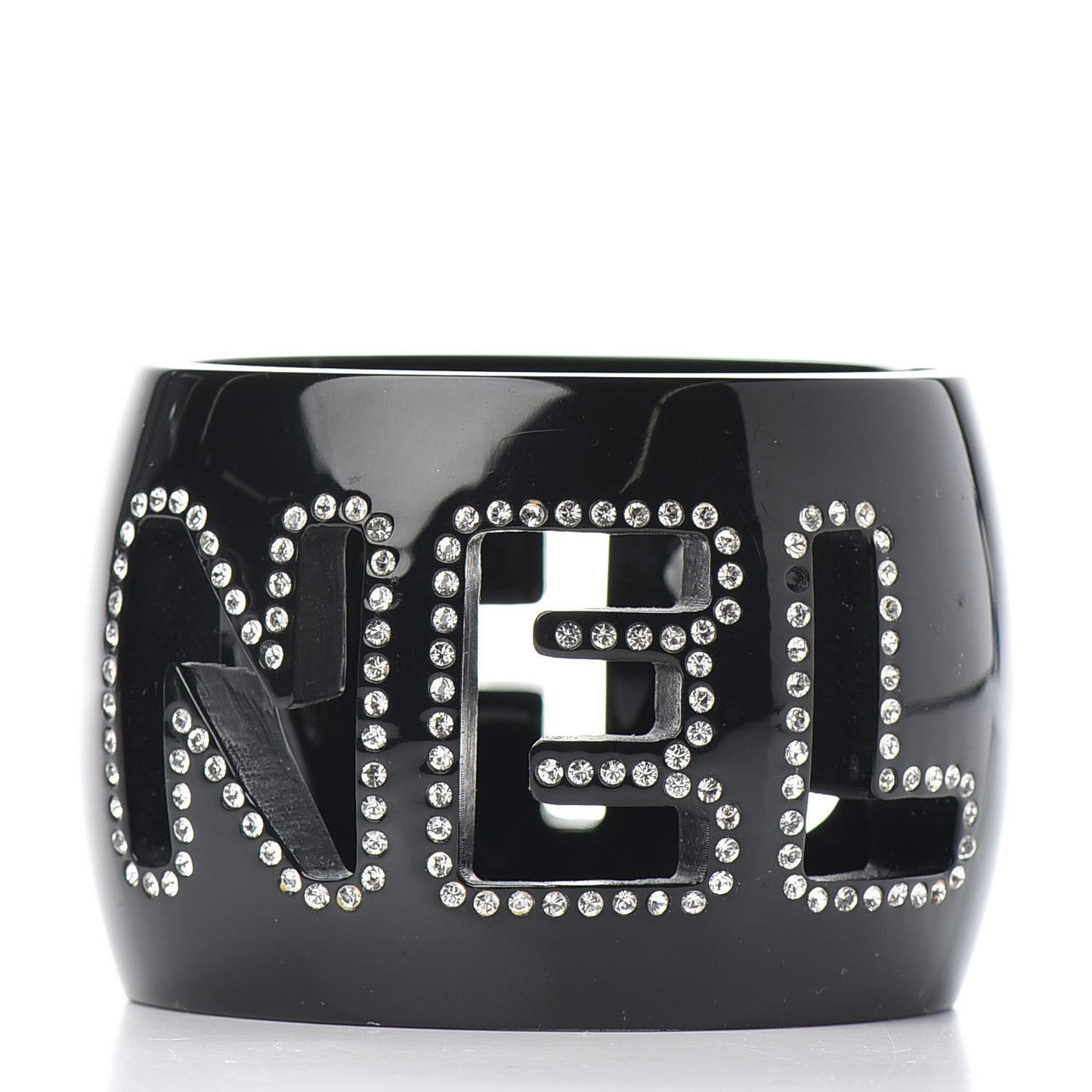 Resin Crystal Logo Cuff Bangle Bracelet Black