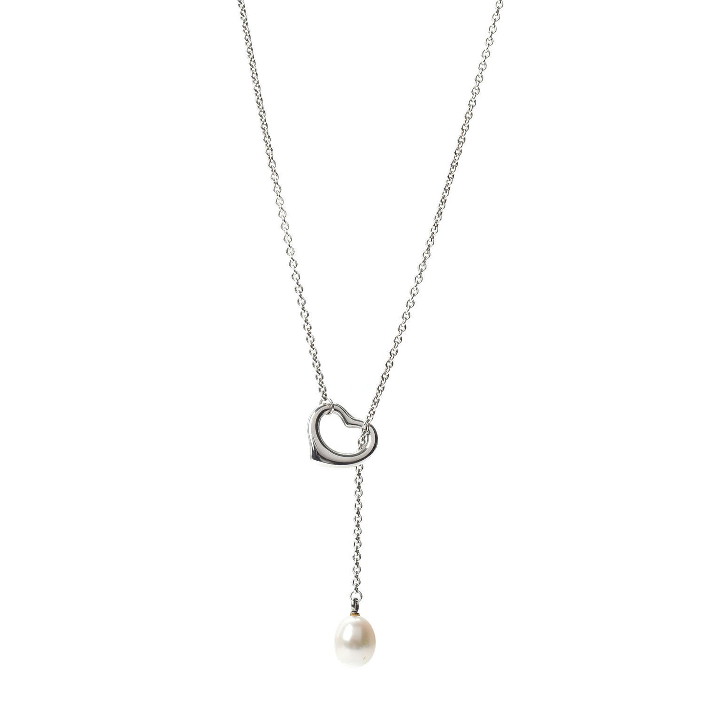 Sterling Silver Pearl 9-9.5mm Elsa Peretti Open Heart Lariat Necklace