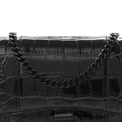 Balenciaga Shiny Calfskin Monochrome Crocodile Embossed Hourglass Chain Bag Black 12 of 17