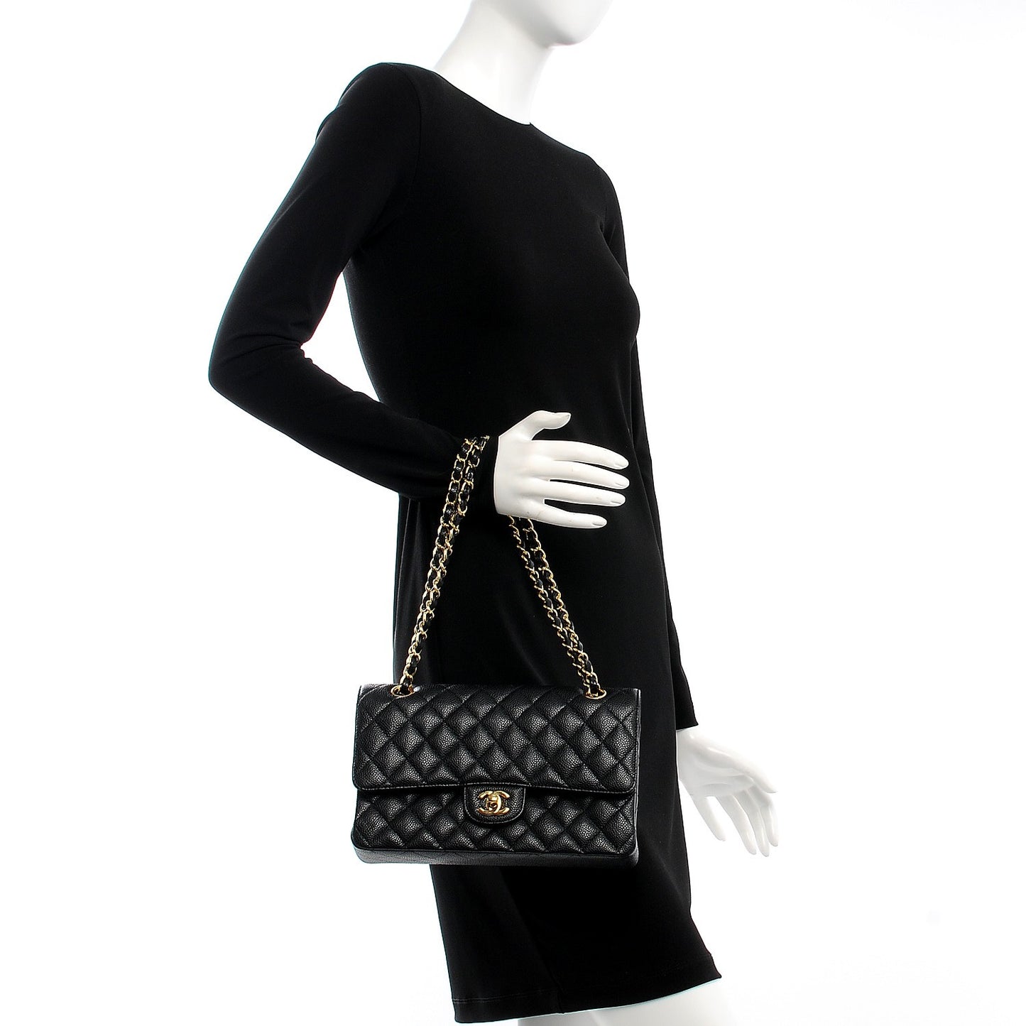 Caviar Quilted Medium Double Flap Black