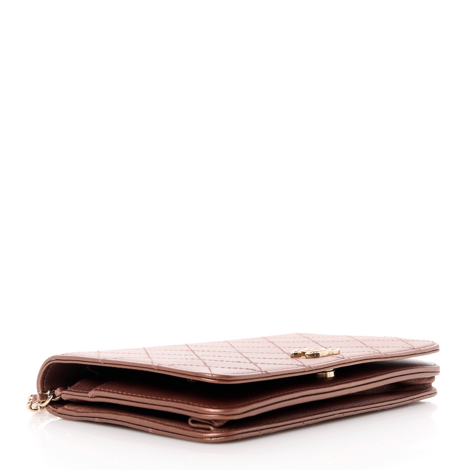 Chanel Metallic Lambskin Quilted Enamel CC Wallet On Chain WOC Bronze 4 of 11