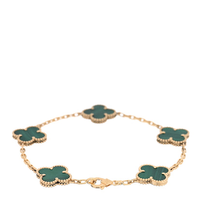 Van Cleef & Arpels 18K Yellow Gold Malachite 5 Motifs Vintage Alhambra Bracelet 2 of 3