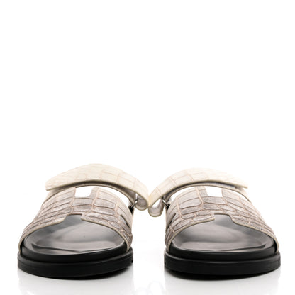 Hermes Matte Niloticus Crocodile Himalaya Mens Chypre Sandals 44 White 2 of 9