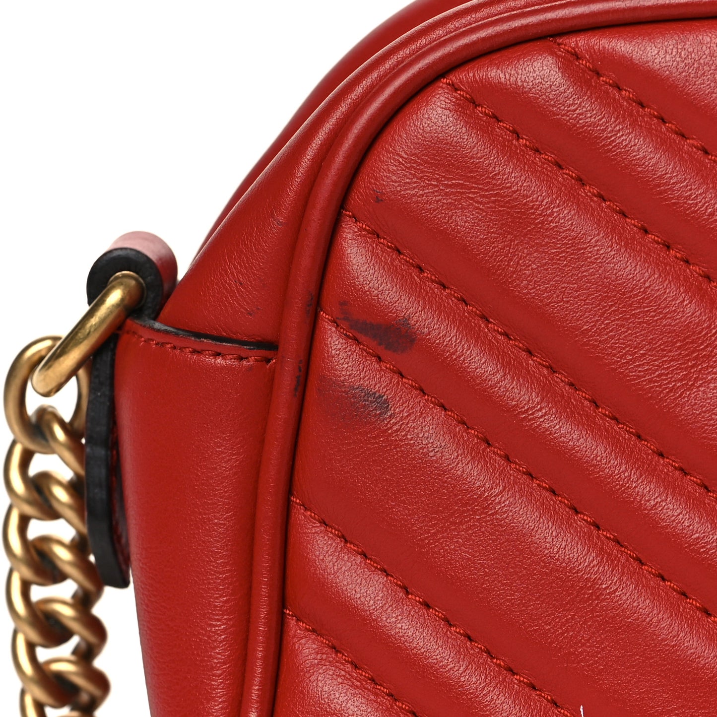 Calfskin Matelasse Small GG Marmont Chain Shoulder Bag Hibiscus Red