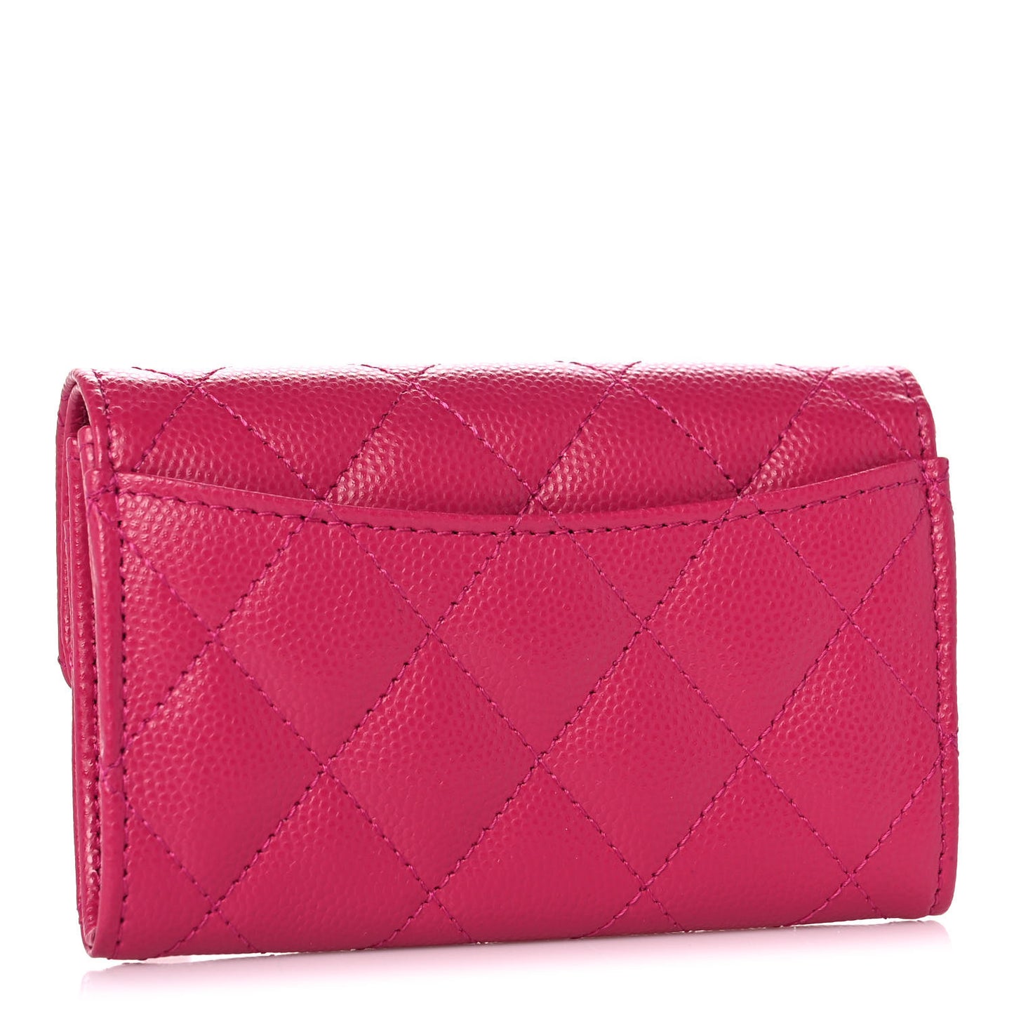 Caviar Quilted Flap Card Holder Wallet Fuchsia