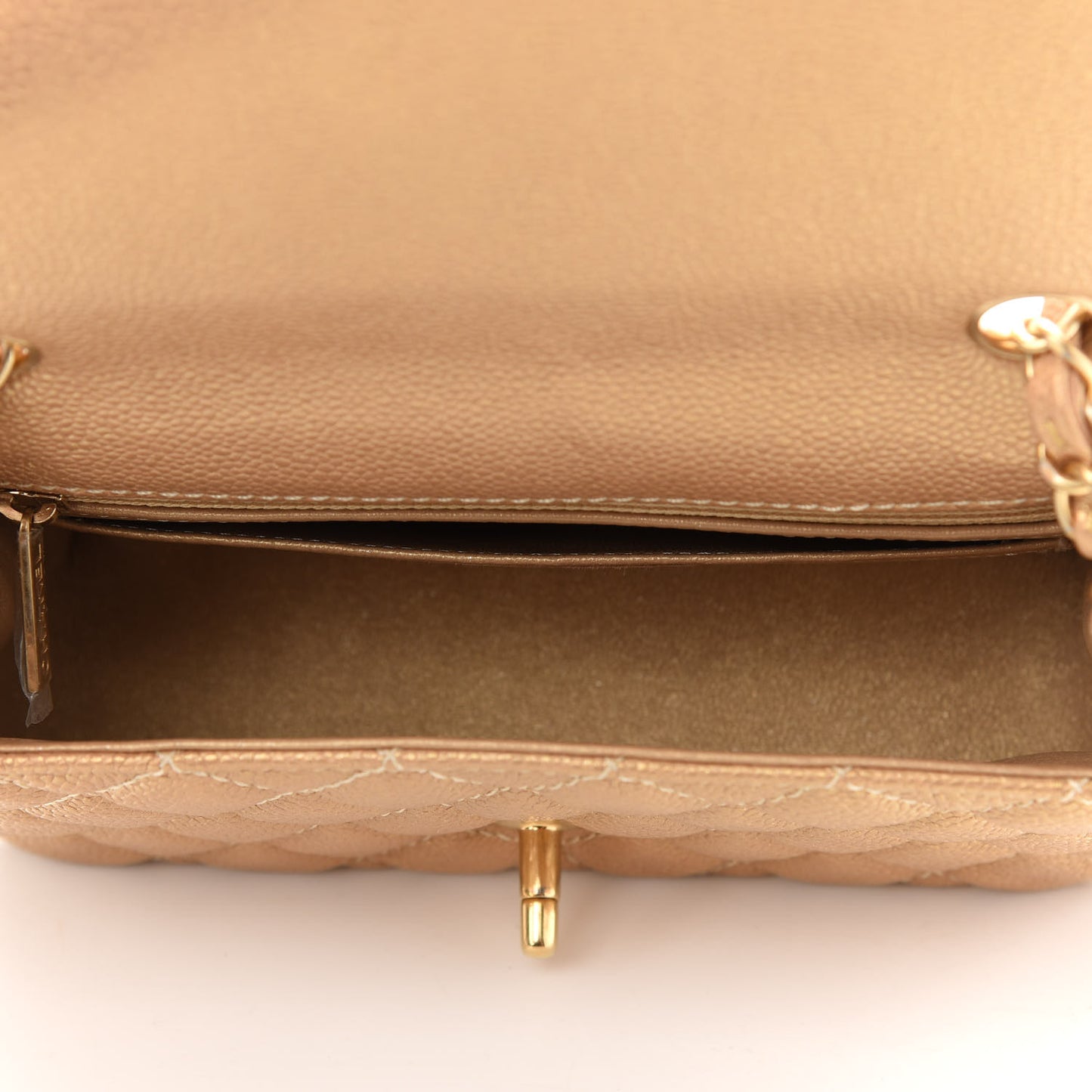Metallic Caviar Quilted Mini Rectangular Flap Gold