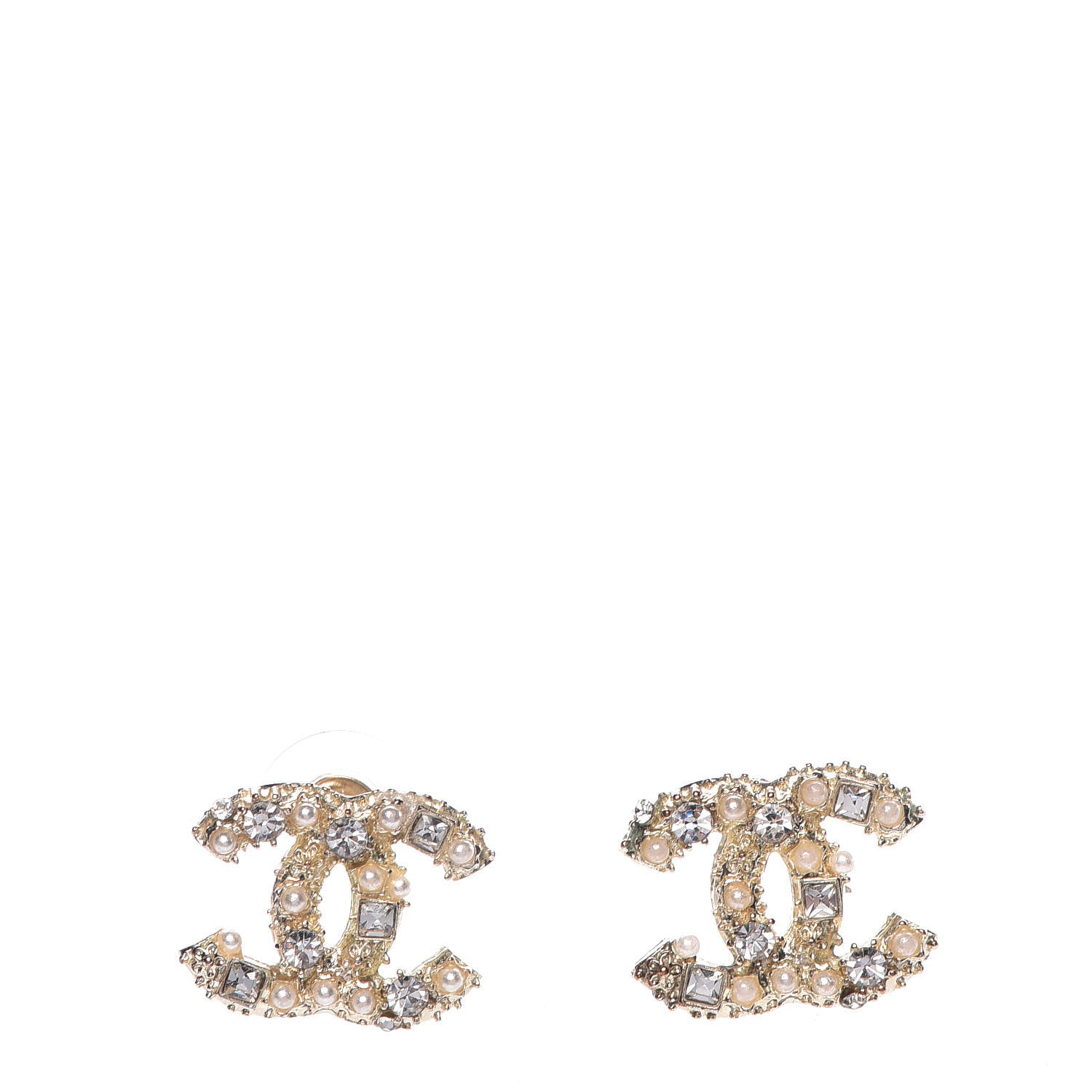 Chanel Pearl Crystal Baguette CC Earrings Gold 1 of 5