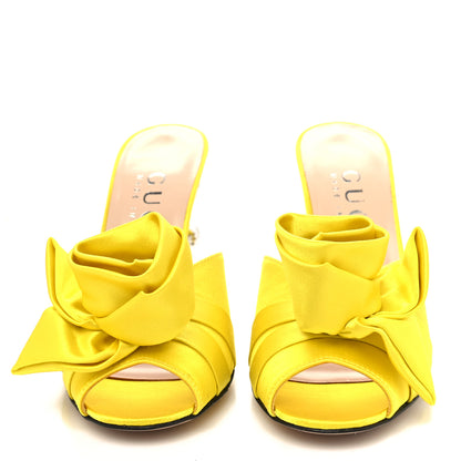 Gucci Satin Embellished Shawana High Heel Slide Sandals 37 Shine Yellow 2 of 10