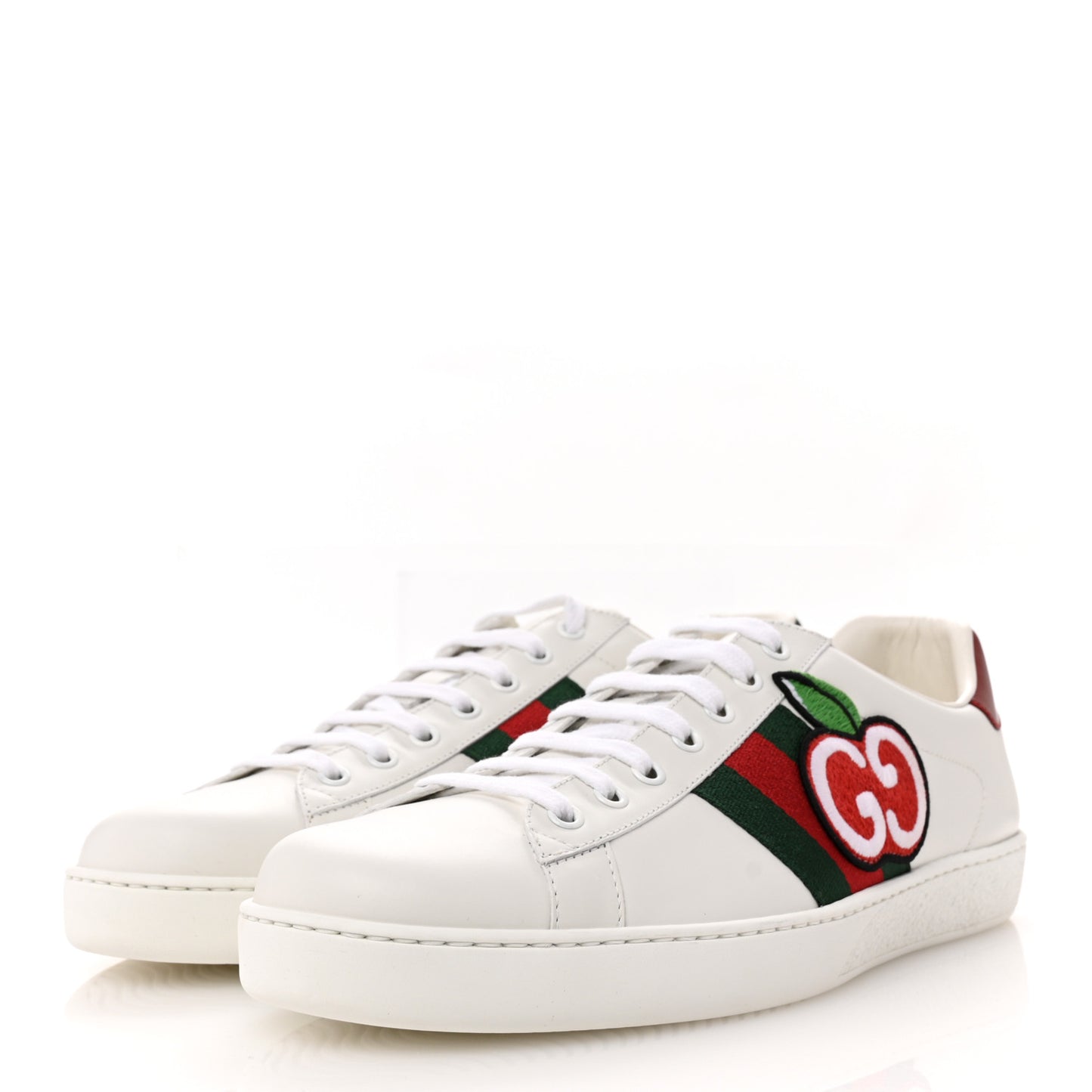 Calfskin Web Cherry Embroidered Mens Ace Sneakers 10 White