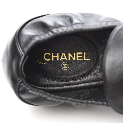 Chanel Laminated Lambskin Womens Quilted Elastic CC Moccasin Loafers 38.5 Black 7 of 9