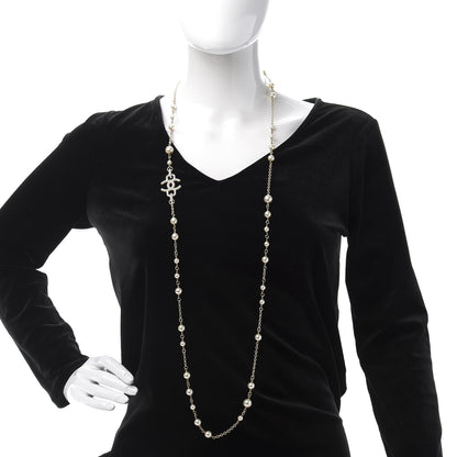 Chanel Graduated Pearl Crystal CC Long Necklace Gold Pearly White 2 of 6