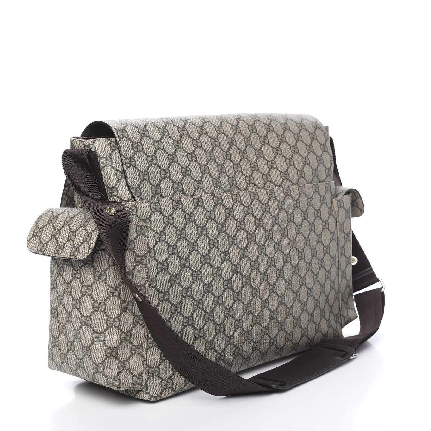 GG Supreme Monogram Selleria Calfskin Messenger Diaper Bag Beige Ebony Cocoa Dark Chocolate