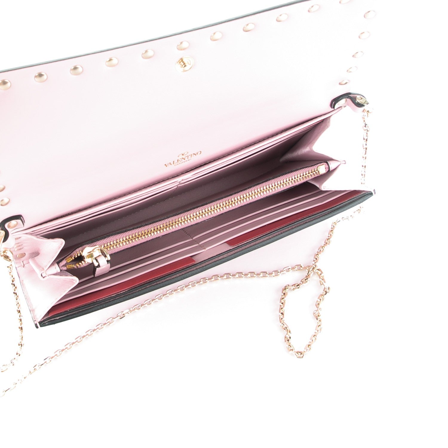 Valentino Garavani Calfskin Rockstud Flap Wallet on Chain Water Rose 5 of 8