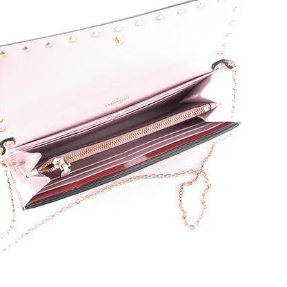 Valentino Garavani Calfskin Rockstud Flap Wallet on Chain Water Rose 5 of 8