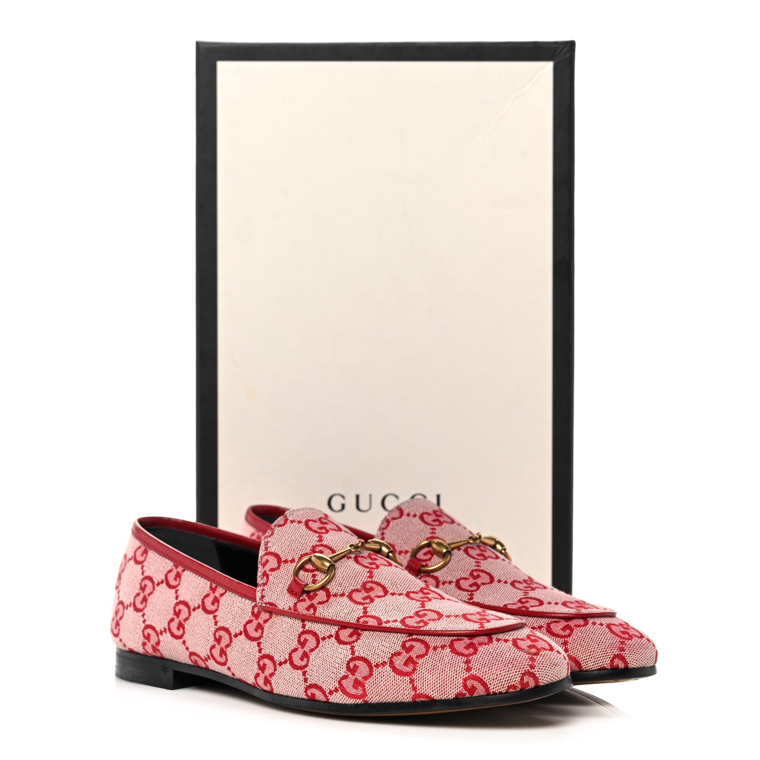 Gucci Canvas GG Monogram Horsebit Womens Jordaan Loafers 38 Gardenia Hibiscus Red 9 of 9