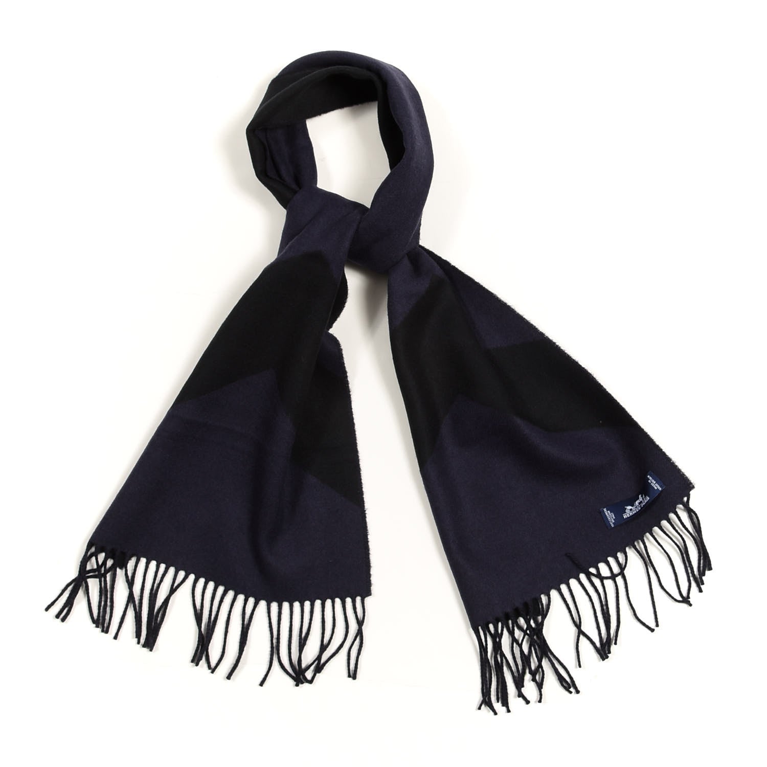 Hermes Cashmere Casaque Chevron Muffler Marine Black 1 of 3